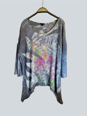 Westbound Women’s Ribbed Floral Top Size 2X Abstract Print Stretch Tunic